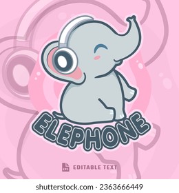 Caricatura con el logotipo del auricular del elefante lindo