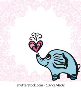 Cute elephant with heart. Vector illustration
