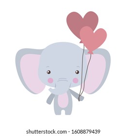 Cute elephant with hearts balloons design, Animal zoo life nature character childhood and adorable theme Vector illustration