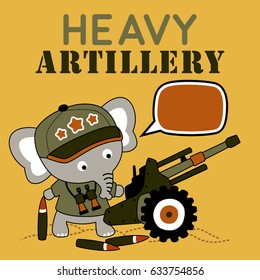 Cute elephant with heavy artillery, vector cartoon illustration
