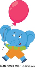 Cute elephant holding the balloon