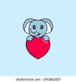 Cute elephant holding a big red heart. Animal cartoon concept isolated. Can used for t-shirt, greeting card, invitation card or mascot.
