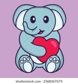 Cute elephant holding a big red heart. Animal cartoon concept isolated. Can used for t-shirt_ greeting card_ invitation card or mascot.