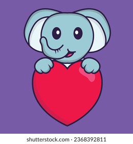 Cute elephant holding a big red heart. Animal cartoon concept isolated. Can used for t-shirt_ greeting card_ invitation card or mascot.