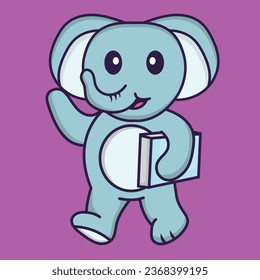 Cute elephant holding a book. Animal cartoon concept isolated. Can used for t-shirt_ greeting card_ invitation card or mascot.