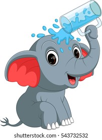 Cute elephant holding glass