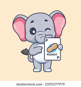 Cute Elephant Holding Peanut Card Game Cartoon Vector Icon Illustration. Animal Food Icon Concept Isolated Premium Vector. Flat Cartoon Style