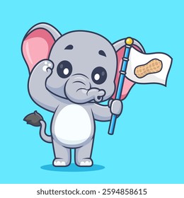 Cute Elephant Holding Peanut Flag Cartoon Vector Icon Illustration. Animal Food Icon Concept Isolated Premium Vector. Flat Cartoon Style