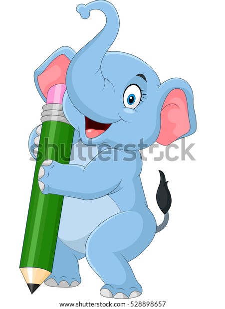 Cute Elephant Holding Pencil Stock Vector (Royalty Free) 528898657