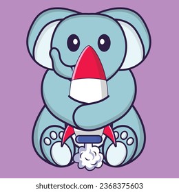 Cute elephant holding a rocket. Animal cartoon concept isolated. Can used for t-shirt_ greeting card_ invitation card or mascot. svg