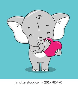 Cute elephant hugging a heart. Isolated vector
