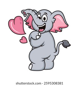 Cute elephant with hugging pose with love. Vector cartoon illustration isolated on white background