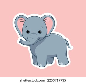 Cute elephant icon. Gray animal with large ears and trunk. Mammal, tropic and exotic, representative of African savannah. Toy or mascot for kids. Cartoon flat vector illustration