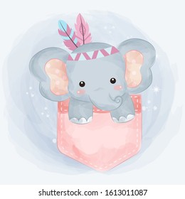 Cute Elephant Illustration, Baby Shower Decoration, Animals Clipart.