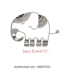 cute elephant illustration. Indian theme with ornaments.