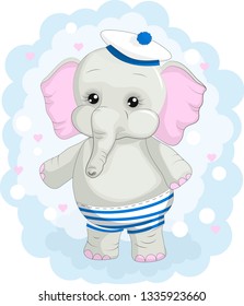 Cute elephant illustration Seaman. It can be used for baby t-shirt design, fashion print, velentines day card, poster, design element for children's clothes