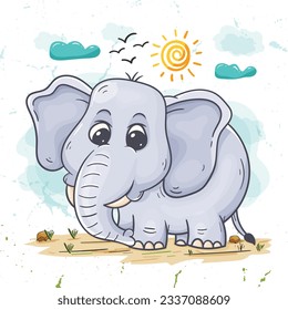 Cute Elephant Illustration vector Design