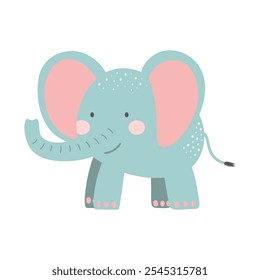 Cute elephant isolated on white background. Cartoon nursery art baby character.