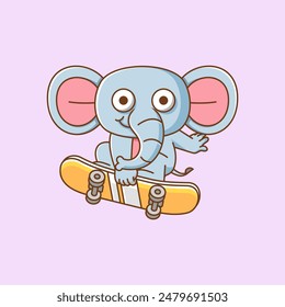 a Cute elephant jump Playing Skateboard animal kawaii chibi character mascot illustration outline style