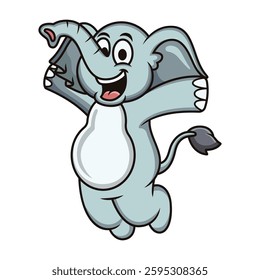 Cute elephant with jump pose. Vector cartoon illustration isolated on white background