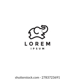Cute Elephant Jumping Happily Logo Design. Line Art Elephant Running Happy Logo Design.