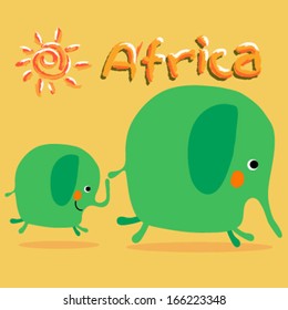 A cute elephant jumping with his mother . Vector illustration
