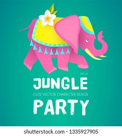 Cute Elephant. Jungle Party. Indian Design. Exotic Character. Vector illustration