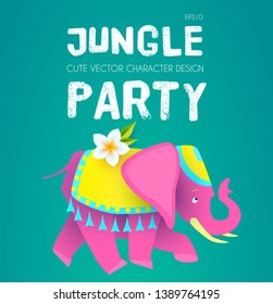 Cute Elephant. Jungle Party. Indian Design. Exotic Character. Vector illustration