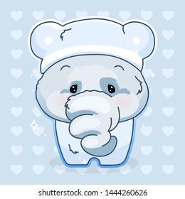 Cute elephant kawaii cartoon vector character. Adorable and funny animal in pajamas  isolated sticker, patch. Anime baby boy elephant wearing night clothes, nightgown emoji on blue background