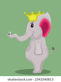 Cute elephant king standing with crown.