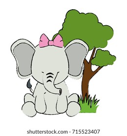 cute elephant in landscape