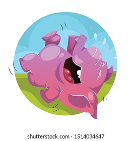 Cute Elephant Laughing Aloud,Rolled On Floor. Vector Illustration Isolated On White Background