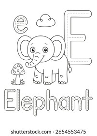 Cute Elephant Learning the Letter E