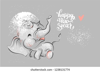 cute elephant with lettering Happy New Year