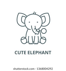 Cute elephant  line icon, vector. Cute elephant  outline sign, concept symbol, flat illustration