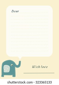 Cute elephant lined paper, With love