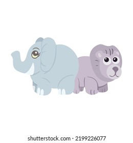 Cute elefante y león de color semiplano carácter vector. Muñeca de juguete. Ilustración simple de estilo de dibujos animados para el diseño gráfico