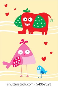cute elephant love bird