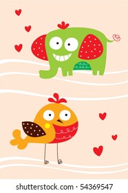 cute elephant love bird