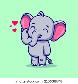 Cute Elephant With love Sign Hand Cartoon Vector Icon Illustration. Animal Nature Icon Concept Isolated Premium Vector. Flat Cartoon Style