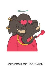 cute elephant with love Sign vector isolated on a white background. Perfect for coloring book, textiles, icon, web, painting, books, t-shirt print.  