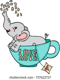 Cute elephant in love tea cup

