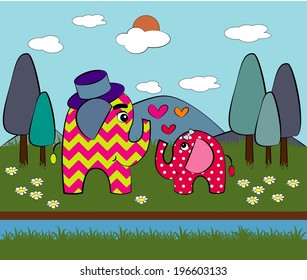 cute elephant in love. vector illustration