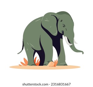 Cute elephant mascot walking in tropical rainforest icon isolated