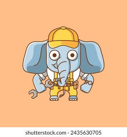 Cute elephant  mechanic with tool at workshop cartoon animal character mascot icon flat style illustration concept set