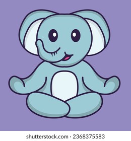 Cute elephant is meditating or doing yoga. Animal cartoon concept isolated. Can used for t-shirt_ greeting card_ invitation card or mascot.