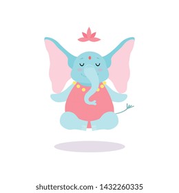 Cute Elephant Meditating in Lotus Position, Funny Animal Cartoon Character Practicing Yoga Vector Illustration