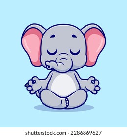 Ilustración del icono del vector de dibujos animados de yoga de la meditación elefante. Vector Premium Aislado De Icono De Deportes Animales. Estilo de dibujo plano