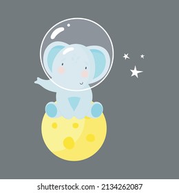 Cute elephant in the moon. Cartoon style. Vector illustration. For kids stuff, card, posters, banners, children books, printing on the pack, printing on clothes, fabric, wallpaper, textile or dishes.