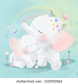 Cute elephant mother and baby